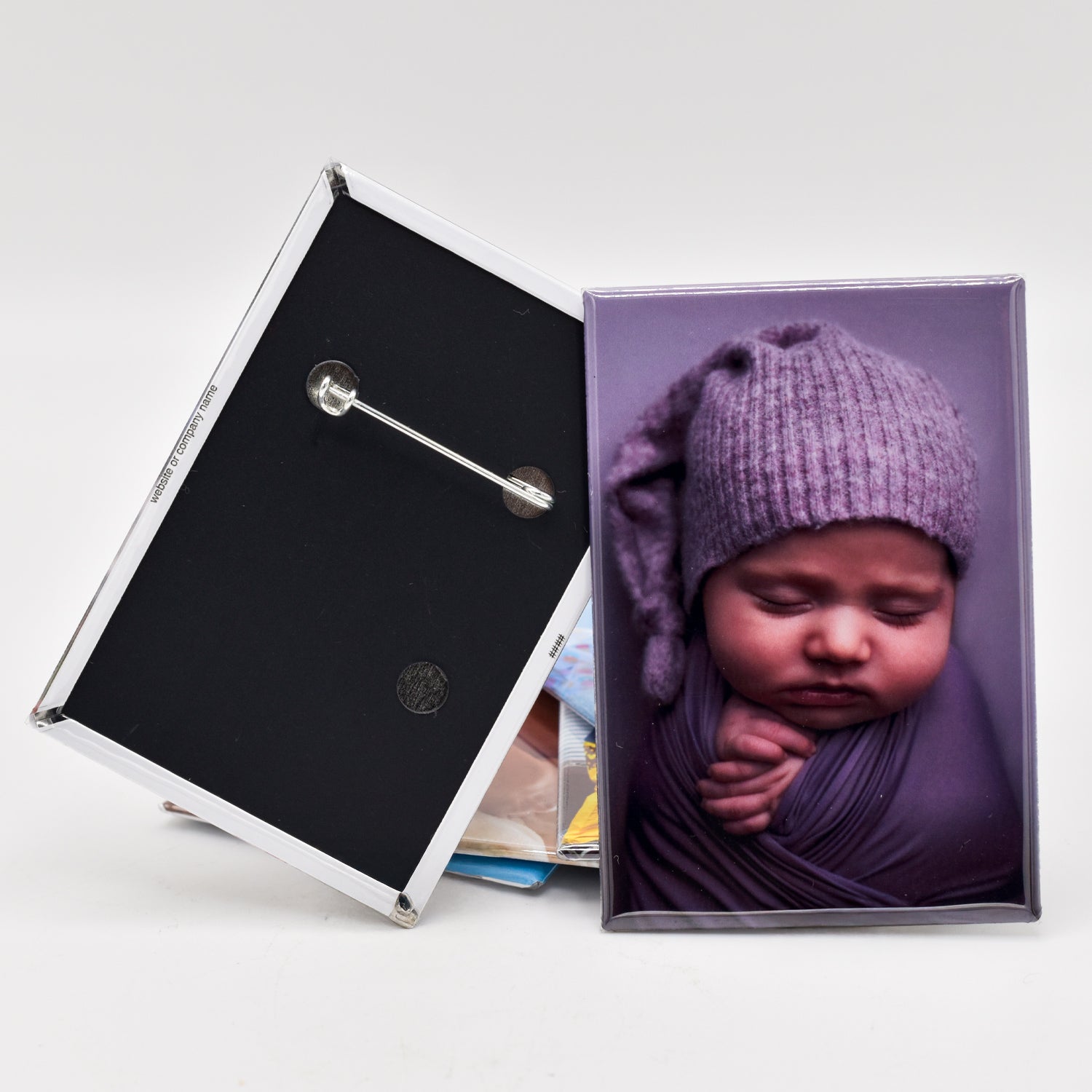 Custom Pressed Photo Pin-Back Buttons| 2"x2" Square, 2"x3" Rectangle & 3" Round Pressed Pin-Back Buttons