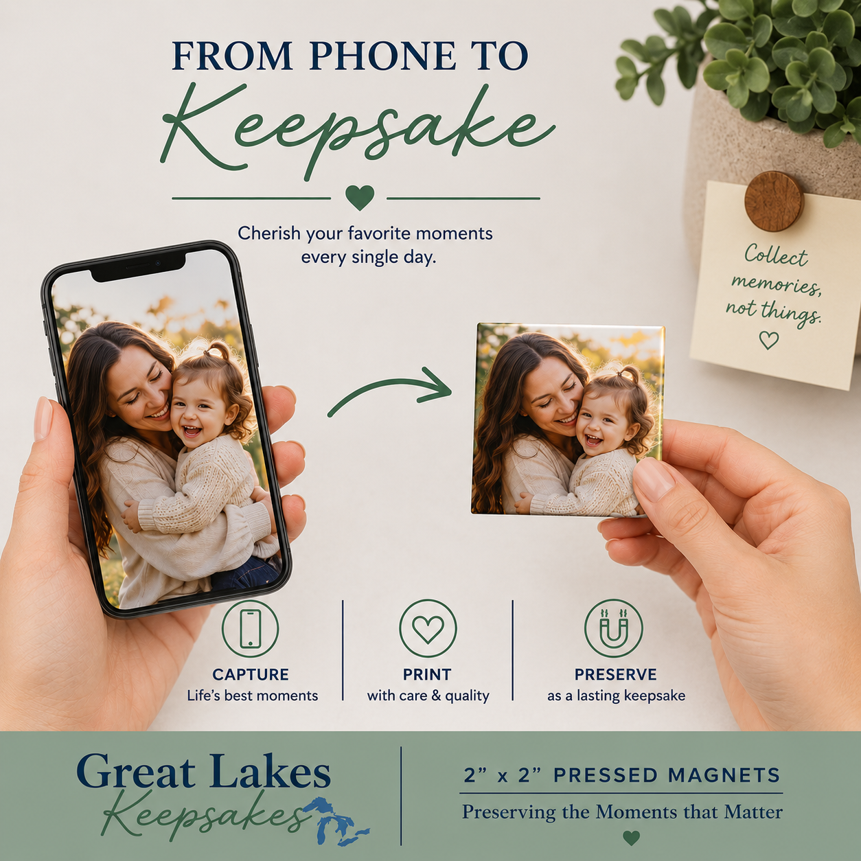 Custom Pressed Photo Magnets | 2"x2" Square, 2"x3" Rectangle & 3" Round Pressed Magnets