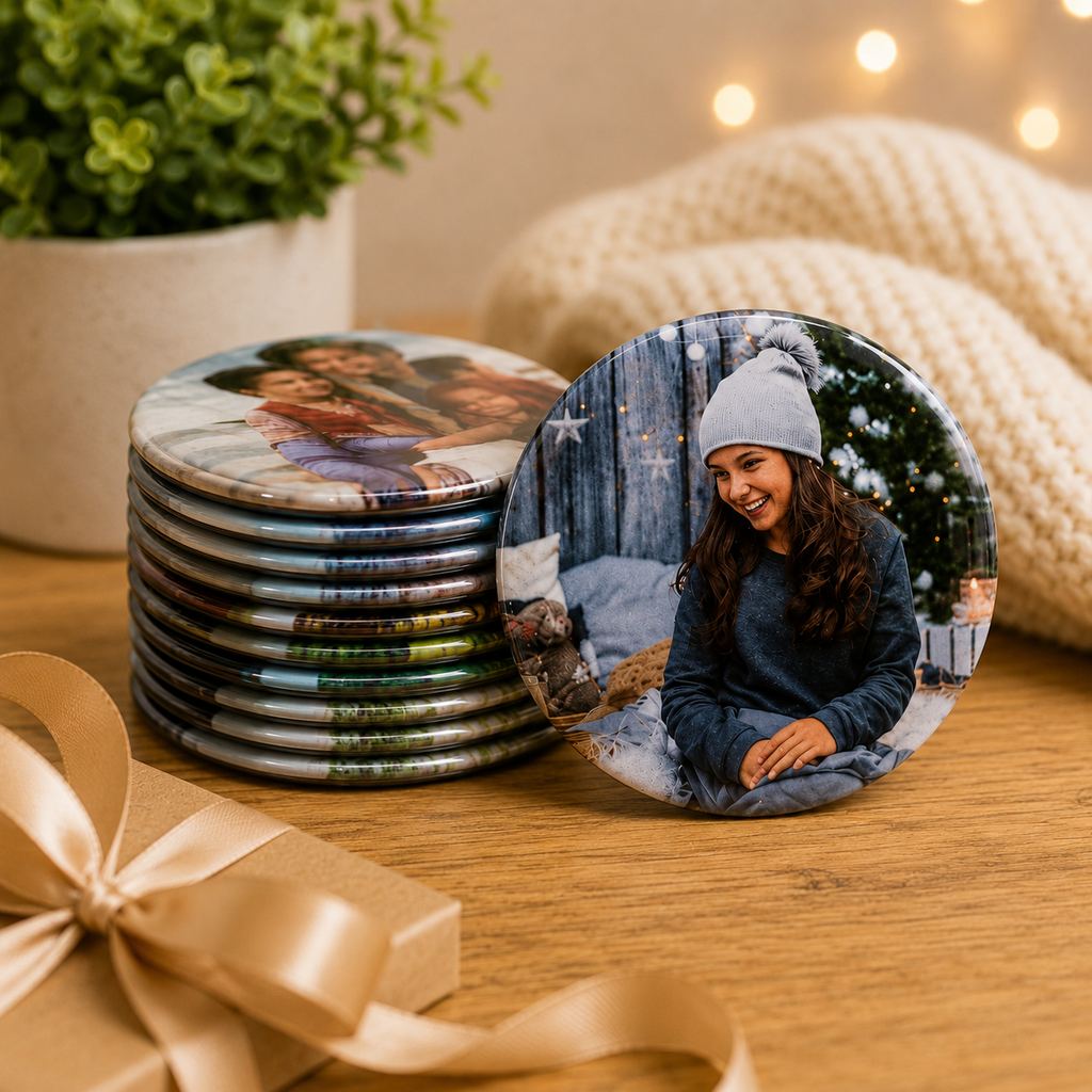 Custom Pressed Photo Pin-Back Buttons| 2"x2" Square, 2"x3" Rectangle & 3" Round Pressed Pin-Back Buttons