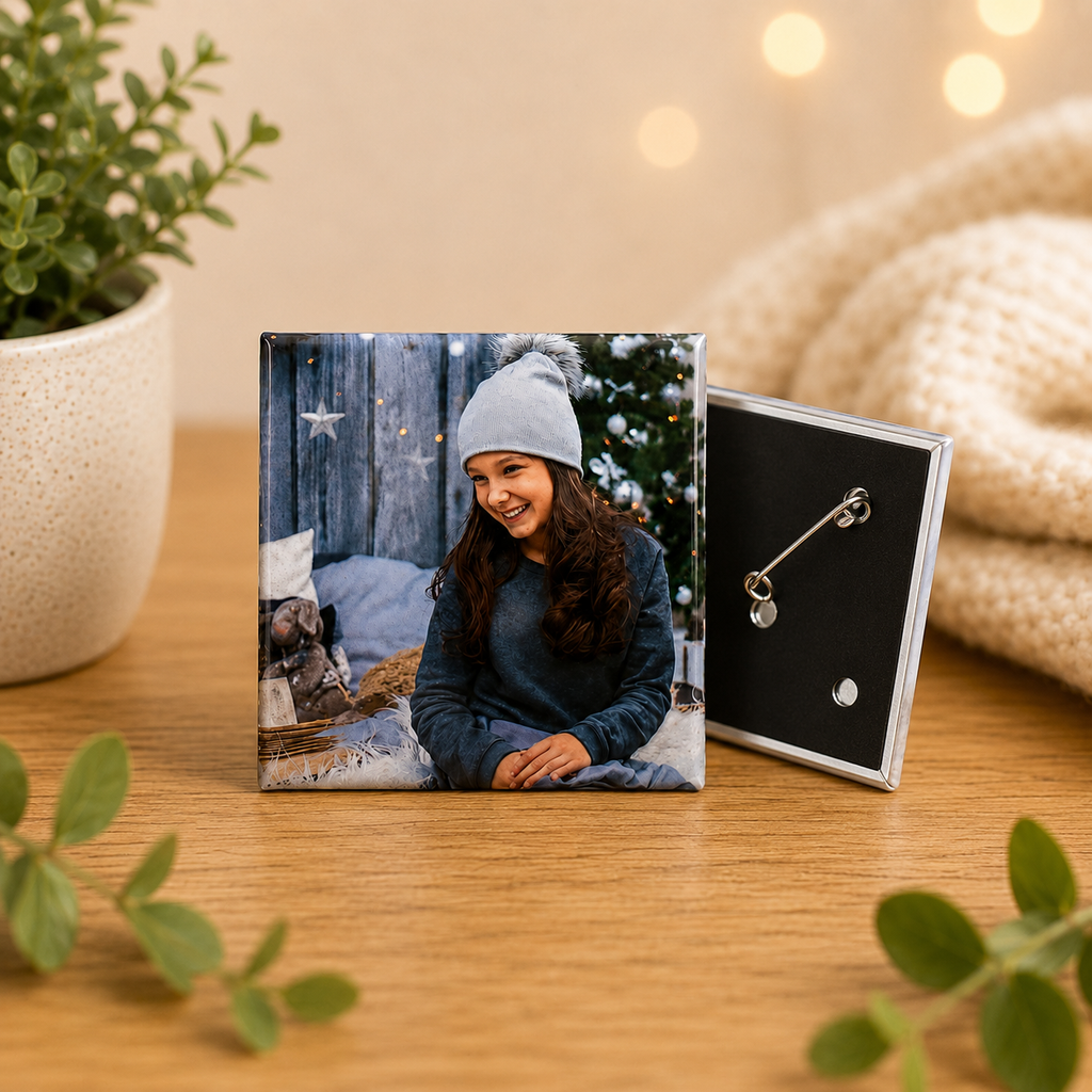 Custom Pressed Photo Pin-Back Buttons| 2"x2" Square, 2"x3" Rectangle & 3" Round Pressed Pin-Back Buttons