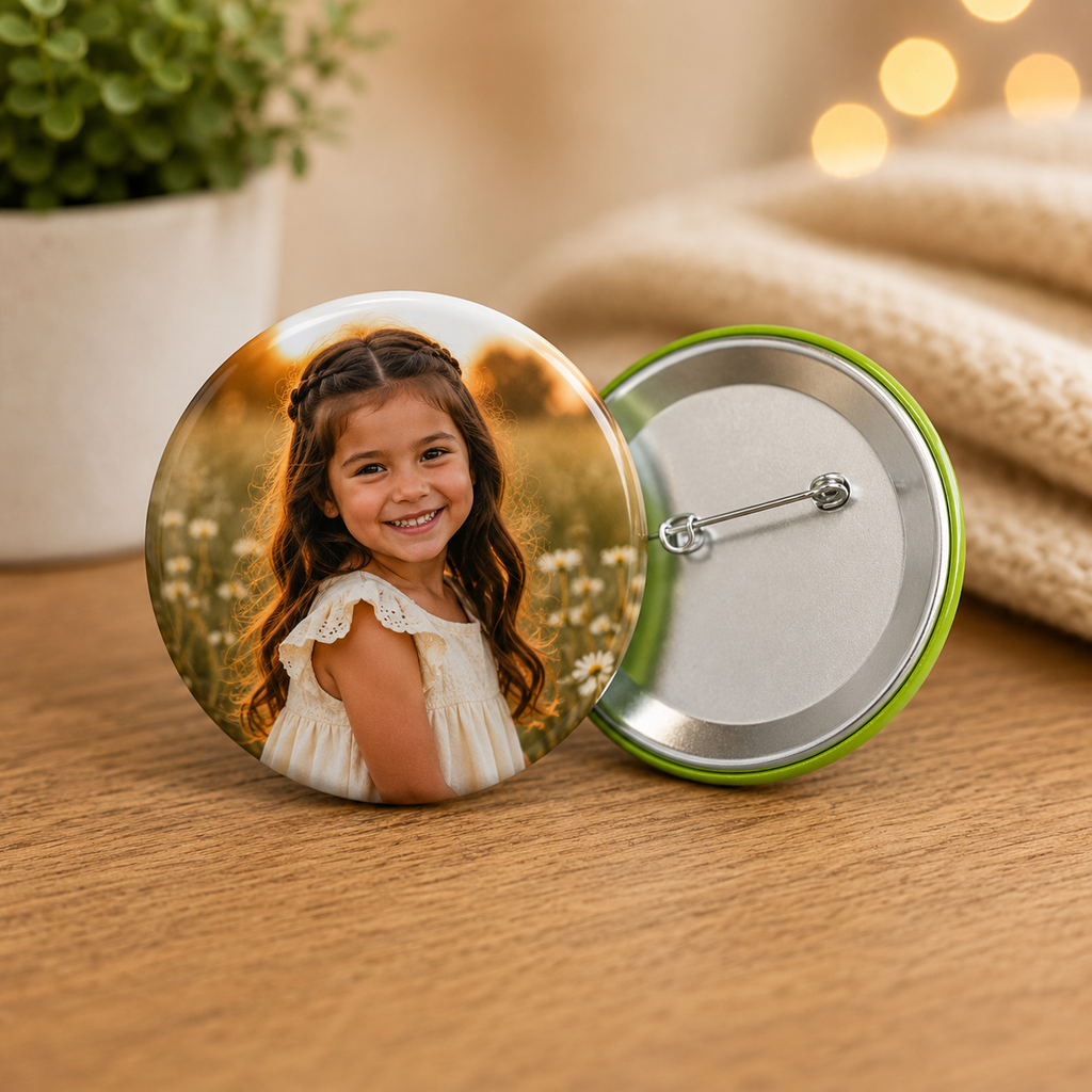 Custom Pressed Photo Pin-Back Buttons| 2"x2" Square, 2"x3" Rectangle & 3" Round Pressed Pin-Back Buttons