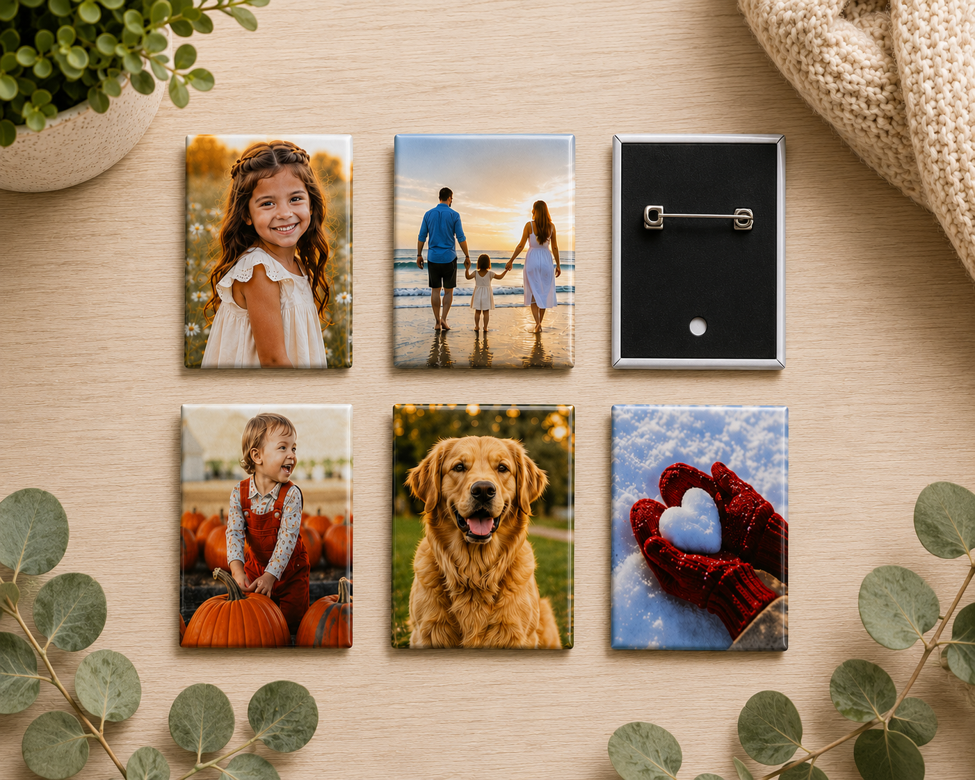Custom Pressed Photo Pin-Back Buttons| 2"x2" Square, 2"x3" Rectangle & 3" Round Pressed Pin-Back Buttons