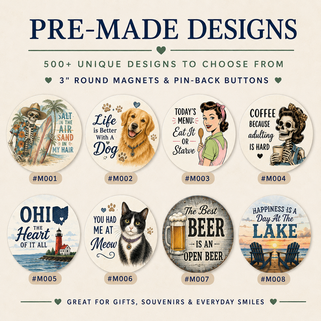 3" Round Ready-To-Print Pin-Back Buttons