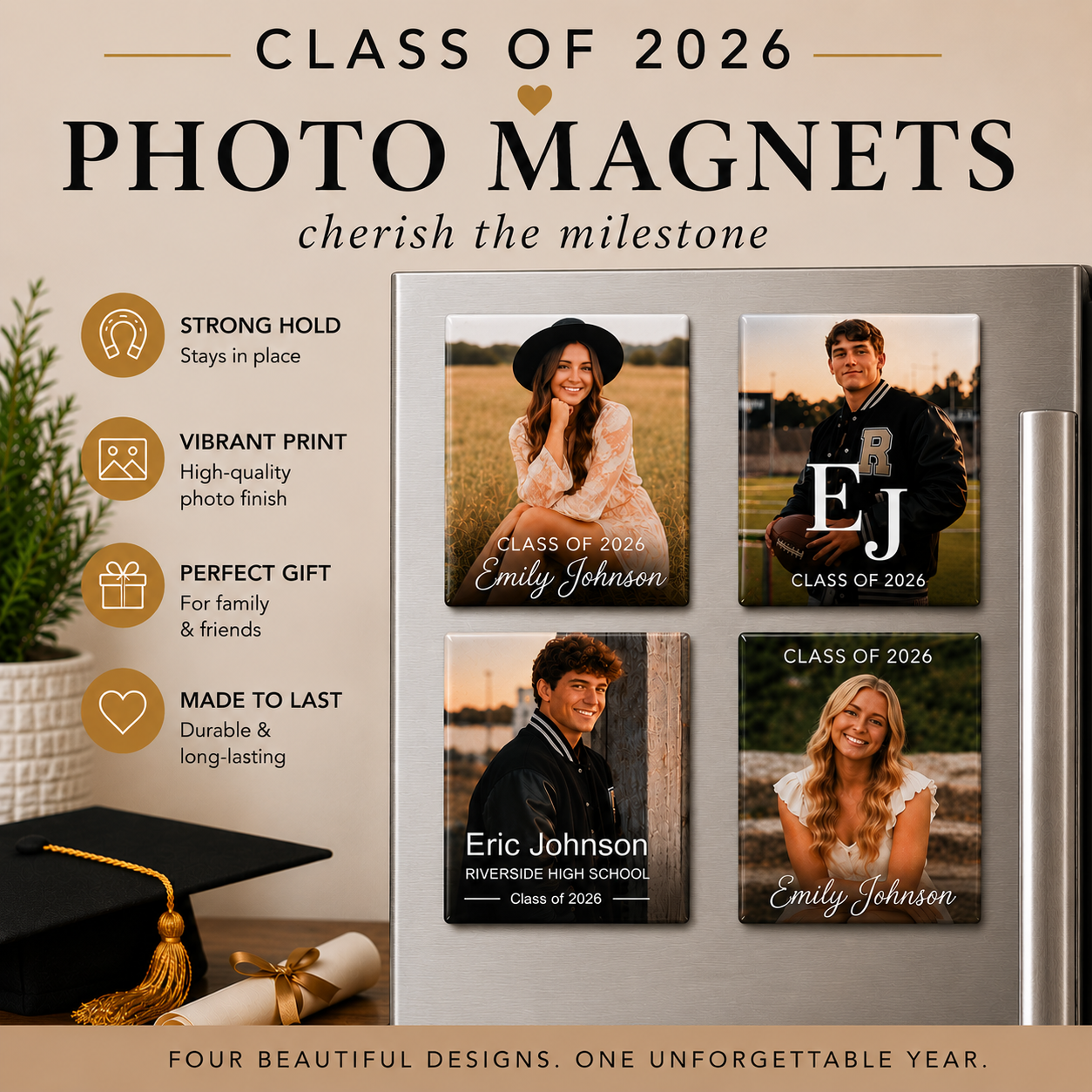 Personalized Graduation Photo Magnets | 2"×3" Rectangular | Class of 2026